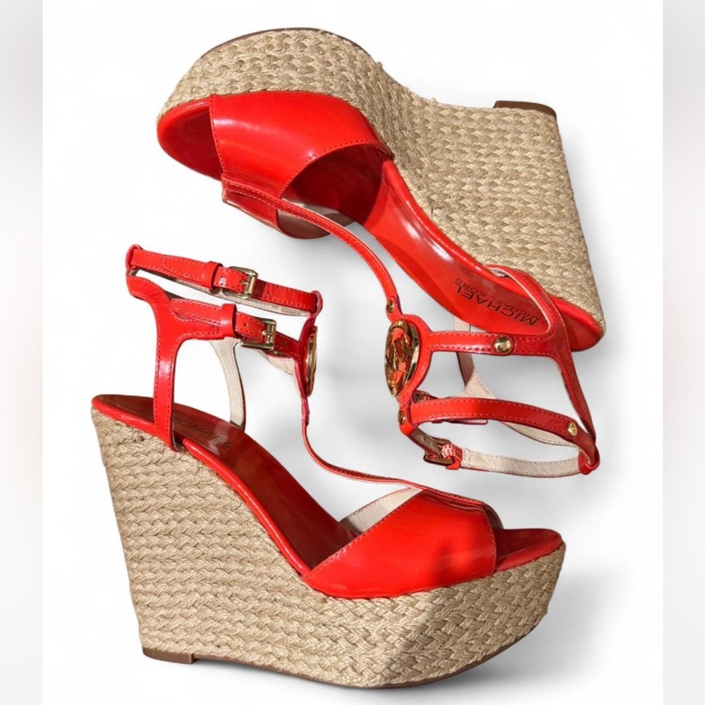 Vintage Michael Kors Vibrant Red Wedge Sandals - Picture 3 of 7